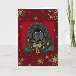 Cartes Pour Fêtes Annuelles Chien de Noël en or rouge Terre-Neuve chiot neige