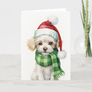 Cartes Pour Fêtes Annuelles Chien de Noël et Père Noël, Chien de vacances, Lha