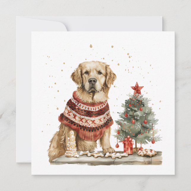 Cartes Pour Fêtes Annuelles Chien de Noël Golden Retriever (Devant)