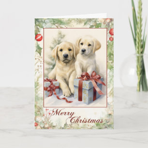 Cartes Pour Fêtes Annuelles Chien de Noël jaune labrador victorien