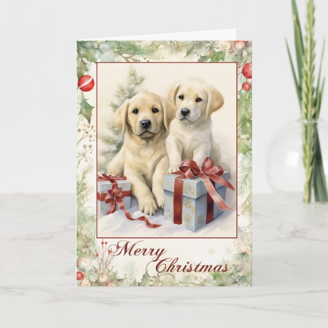 Cartes Pour Fêtes Annuelles Chien de Noël jaune labrador victorien (Devant)