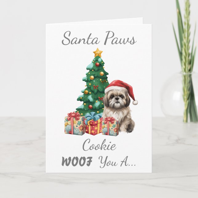 Cartes Pour Fêtes Annuelles Chien de Noël personnalisable Shih Tzu (Devant)