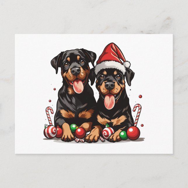 Cartes Pour Fêtes Annuelles Chien de Noël Rottweiler Père Noël (Devant)