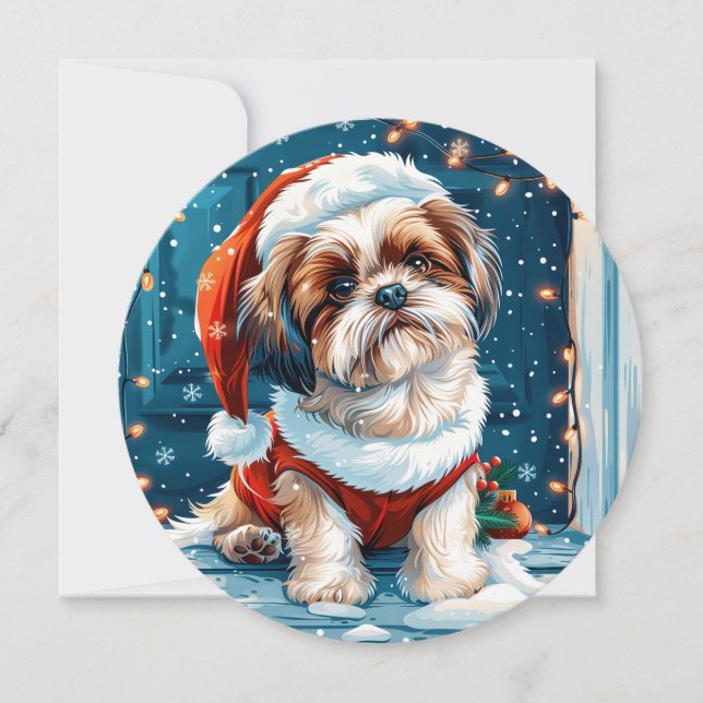 Cartes Pour Fêtes Annuelles Chien de Noël Shih Tzu Père Noël (Devant)