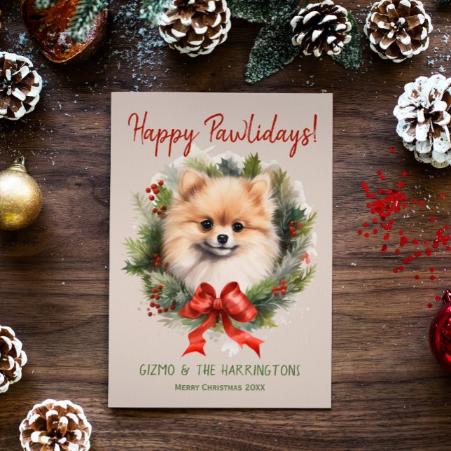 Cartes Pour Fêtes Annuelles Chien de Poméranie Noël Joyeux Pawlidays Howlidays (Créateur téléchargé)