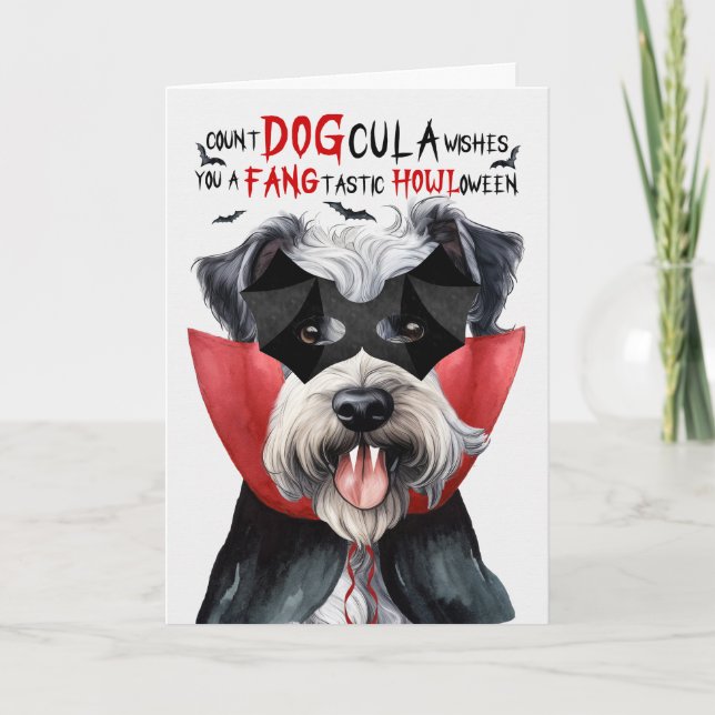 Cartes Pour Fêtes Annuelles Chien de Pumi Drôle nombre DOGcula Halloween (Devant)