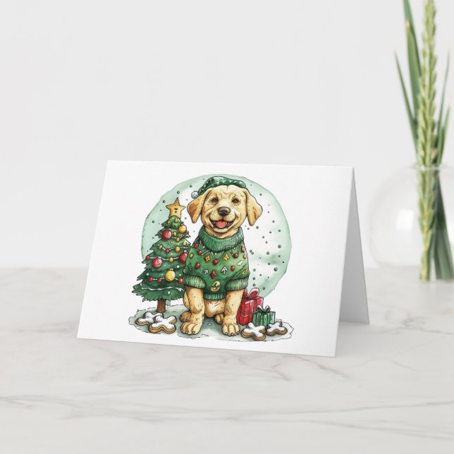 Cartes Pour Fêtes Annuelles Chien de rétritrice de Noël Jaune Labrador (Devant)