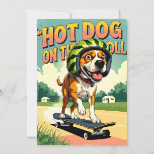 Cartes Pour Fêtes Annuelles Chien de skateboard été drôle rétro plage 