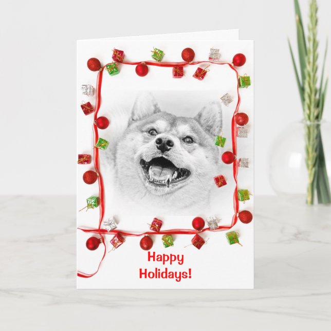 Cartes Pour Fêtes Annuelles Chien de sourire de Shiba Inu (Devant)