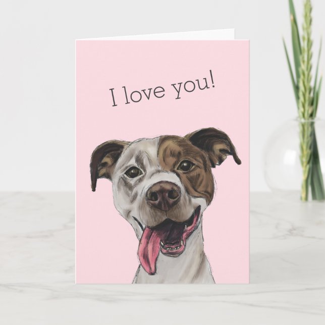 Cartes Pour Fêtes Annuelles Chien de sourire de Terrier de pitbull dessinant | (Devant)