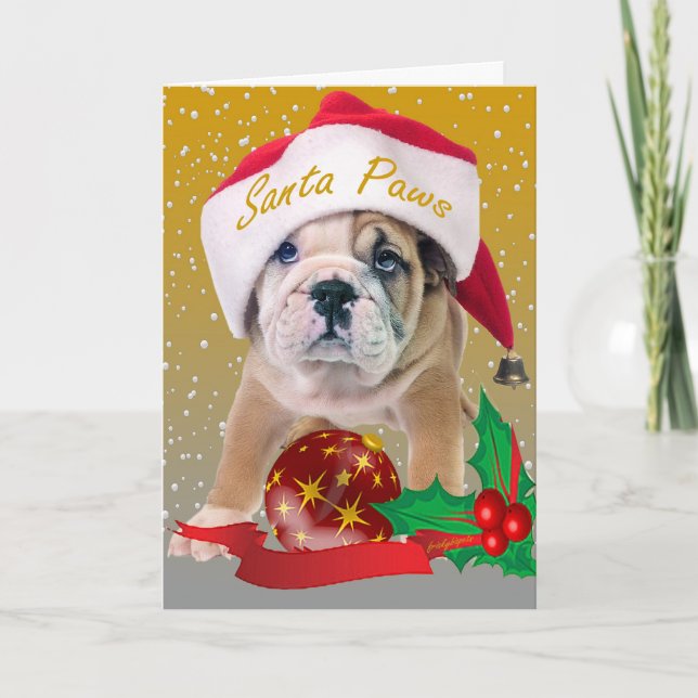 Cartes Pour Fêtes Annuelles Chien de taureau anglais en Santa Hat Cards (Devant)