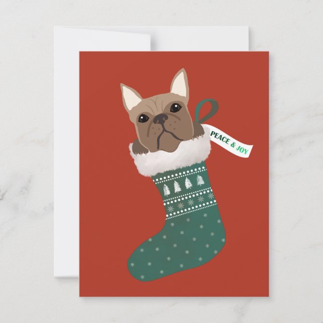 Cartes Pour Fêtes Annuelles Chien de taureau français dans une réserve de Noël (Devant)