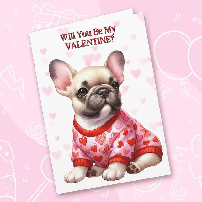 Cartes Pour Fêtes Annuelles Chien de taureau français en Saint-Valentin (Créateur téléchargé)
