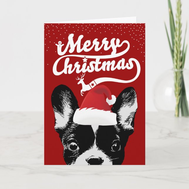 Cartes Pour Fêtes Annuelles Chien de taureau français Joyeux Noël Rouge Fête (Devant)