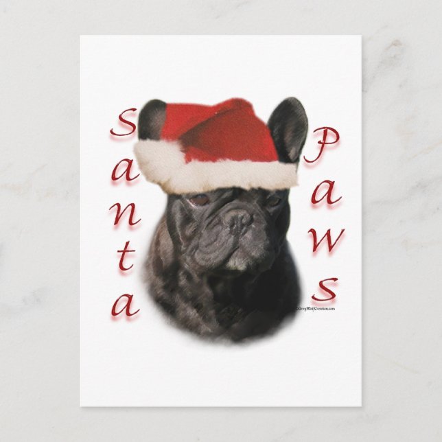 Cartes Pour Fêtes Annuelles Chien de taureau français (noir) Père Noël Paws (Devant)