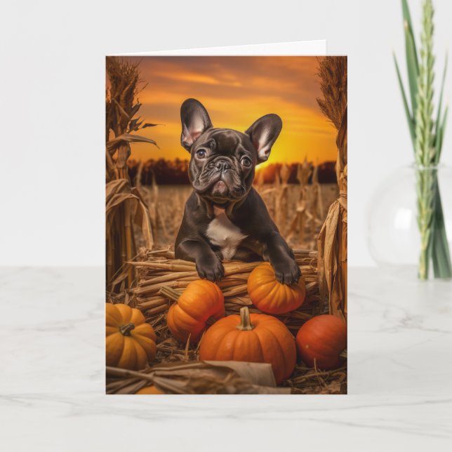 Cartes Pour Fêtes Annuelles Chien de taureau français Thanksgiving (Devant)