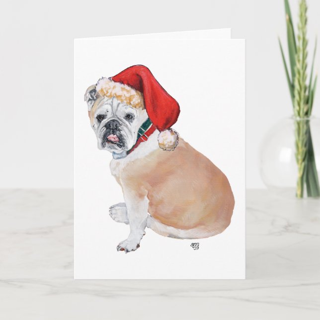 Cartes Pour Fêtes Annuelles Chien de taureaux anglais à Santa Hat (Devant)