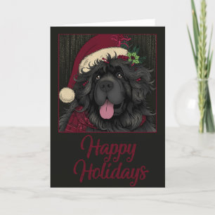 Cartes Pour Fêtes Annuelles Chien de Terre-Neuve avec un chapeau de Père Noël 
