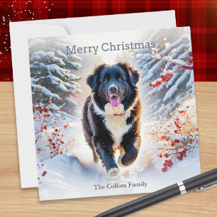 Cartes Pour Fêtes Annuelles Chien de Terre-Neuve Scène de Neige Aquarelle Noël
