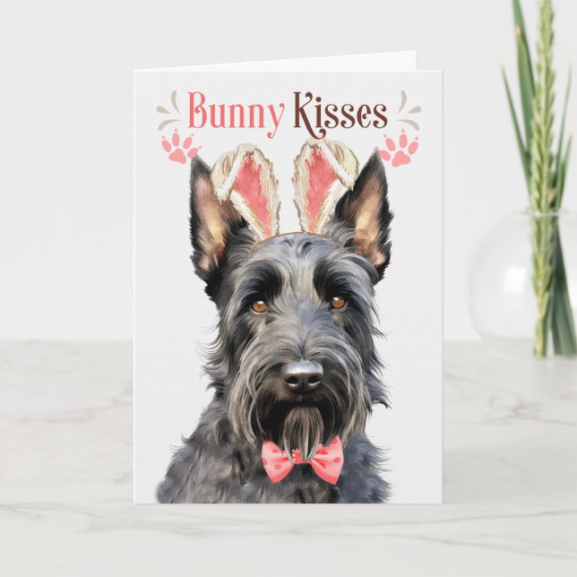 Cartes Pour Fêtes Annuelles Chien de Terrier écossais à Bunny Ears pour Pâques (Devant)