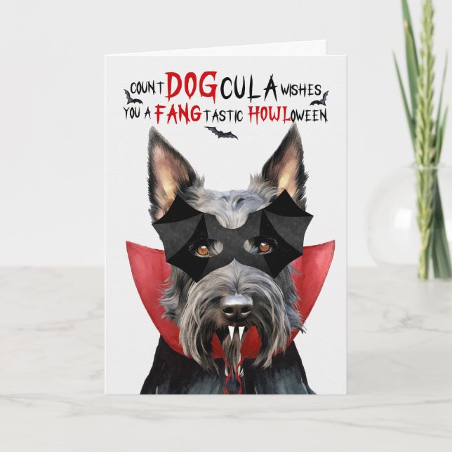 Cartes Pour Fêtes Annuelles Chien de Terrier écossais Drôle nombre DOGcula Hal (Devant)