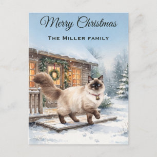 Cartes Pour Fêtes Annuelles Chien de traîneau Ragdoll à l'aquarelle Noël Caban
