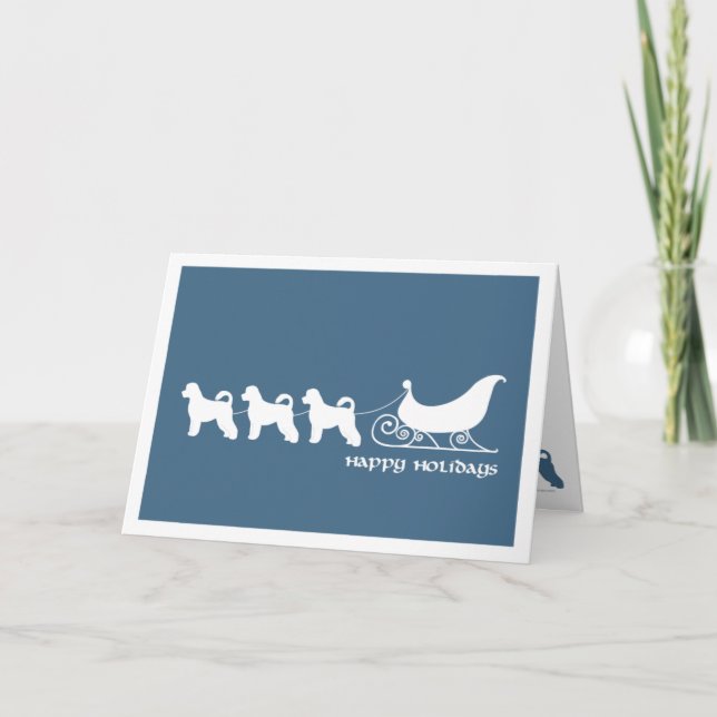 Cartes Pour Fêtes Annuelles Chien d'eau portugais tirant Sleigh de Père Noël (Devant)