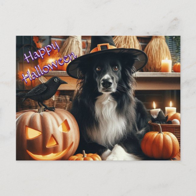Cartes Pour Fêtes Annuelles Chien d'Halloween et Jack-o'-lantern (Devant)
