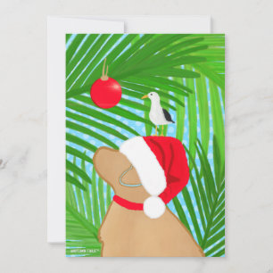 Cartes Pour Fêtes Annuelles Chien doré tropical Santa mouette Noël plat