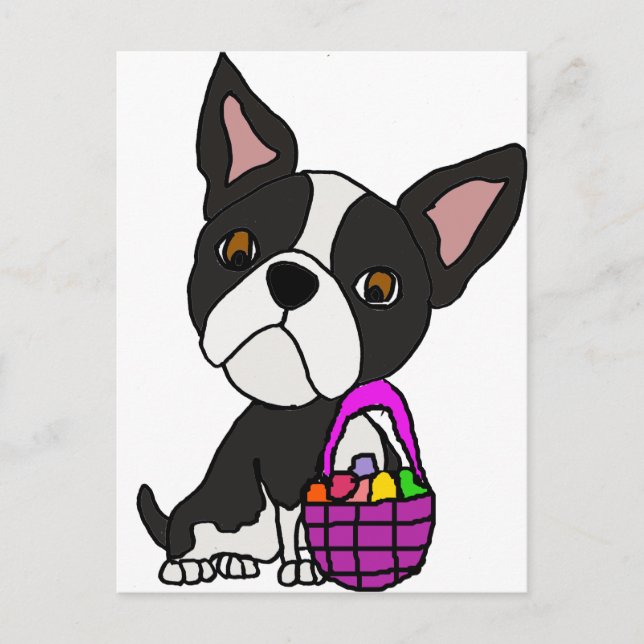 Cartes Pour Fêtes Annuelles Chien drôle de Boston Terrier avec le panier de (Devant)