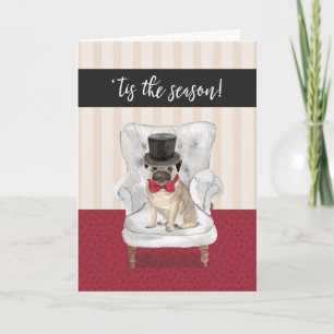 Cartes Pour Fêtes Annuelles Chien drôle de carlin de Noël dans le casquette