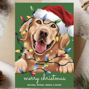Cartes Pour Fêtes Annuelles Chien drôle en chapeau de Père Noël Retriever doré