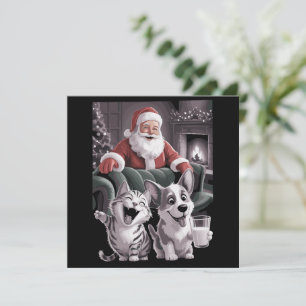 Cartes Pour Fêtes Annuelles Chien drôle et selfie de chat avec le Père Noël de
