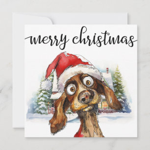 Cartes Pour Fêtes Annuelles Chien Drôle Visage avec Santa Hat Noël Salutation