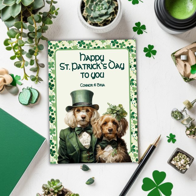 Cartes Pour Fêtes Annuelles Chien du duo des pattes irlandaises St. Patrick (Créateur téléchargé)