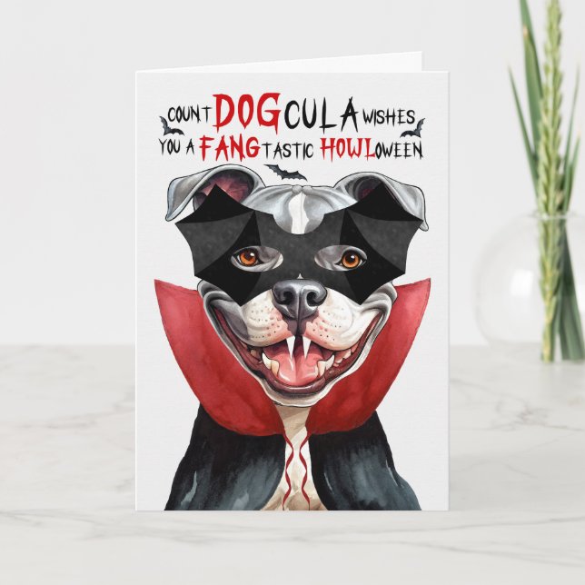 Cartes Pour Fêtes Annuelles Chien du Staffordshire Drôle Count DOGcula Hallowe (Devant)