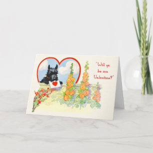 Cartes Pour Fêtes Annuelles Chien écossais Valentine Ecosse avec coeur à la bo
