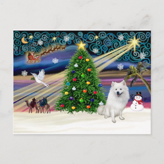 Cartes Pour Fêtes Annuelles Chien Esquimau Magique Américain de Noël (Devant)
