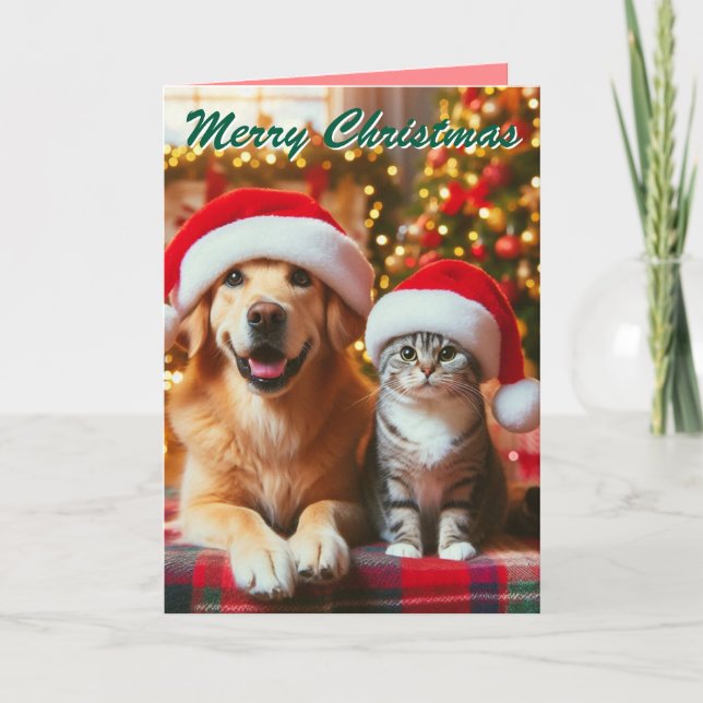 Cartes Pour Fêtes Annuelles Chien et chat de Noël festifs (Devant)