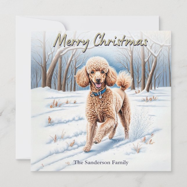 Cartes Pour Fêtes Annuelles Chien Festif Dans L'Aquarelle De Neige Poodle Noël (Devant)