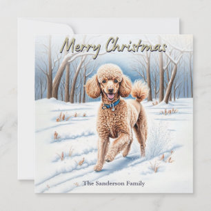 Cartes Pour Fêtes Annuelles Chien Festif Dans L'Aquarelle De Neige Poodle Noël