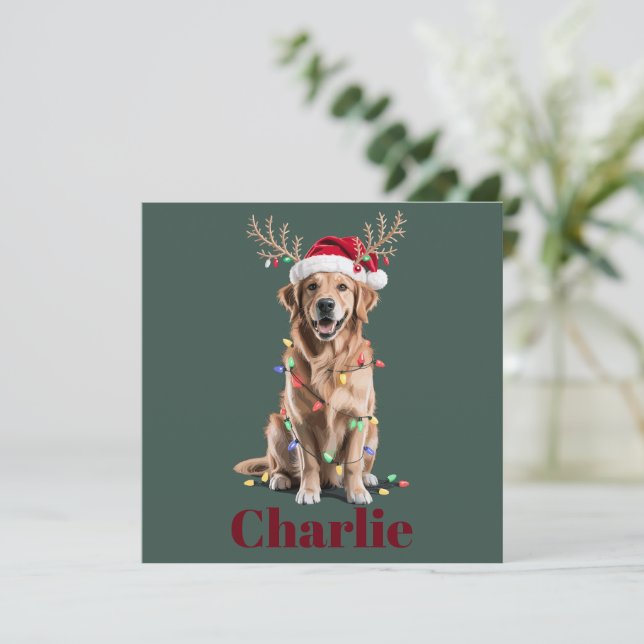 Cartes Pour Fêtes Annuelles Chien Golden Retriever de Noël nom personnalisé (Debout devant)