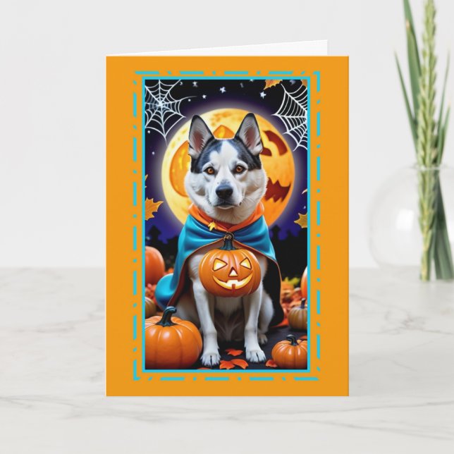 Cartes Pour Fêtes Annuelles Chien heureux d'Halloween en costume (Devant)