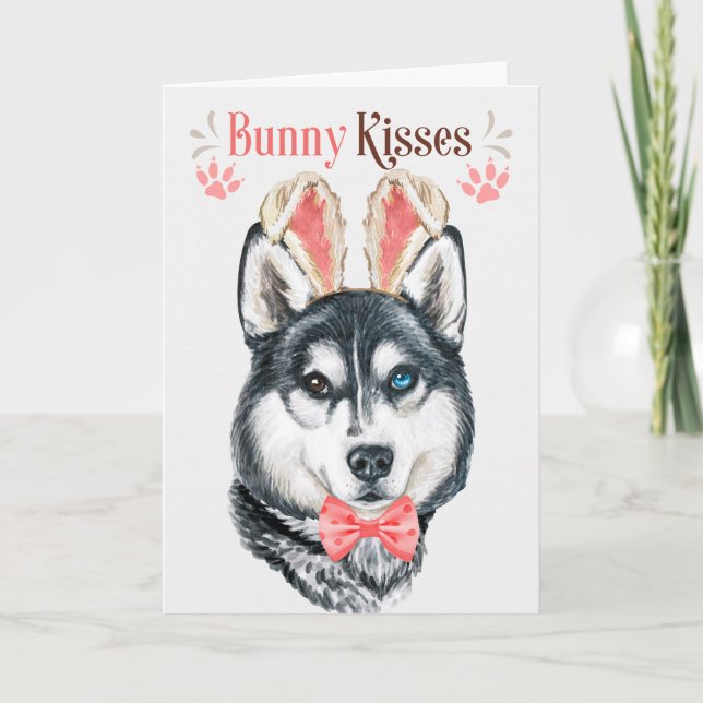 Cartes Pour Fêtes Annuelles Chien Husky dans les oreilles de Bunny pour Pâques (Devant)