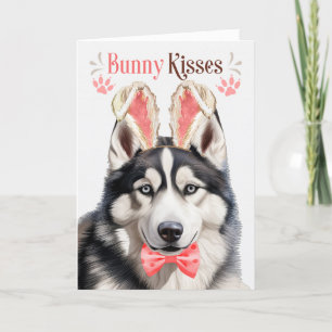 Cartes Pour Fêtes Annuelles Chien Husky dans les oreilles de Bunny pour Pâques