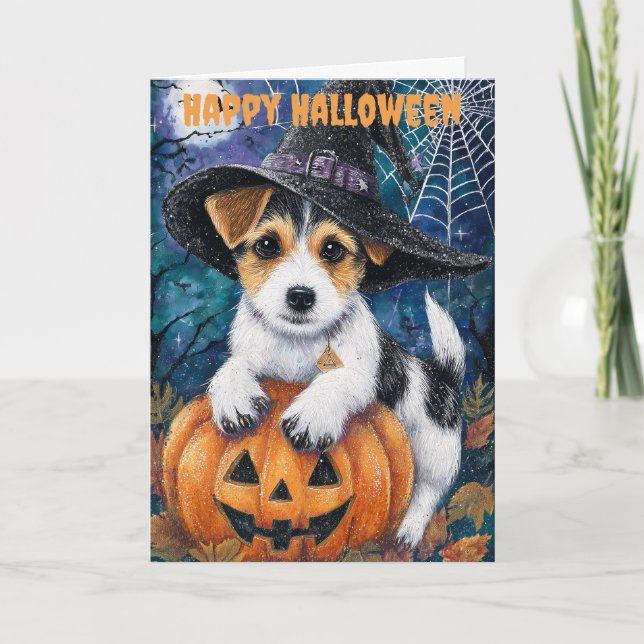 Cartes Pour Fêtes Annuelles Chien Jack Russell d'Halloween (Devant)