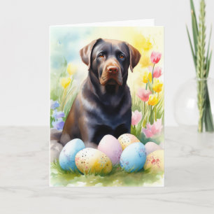 Cartes Pour Fêtes Annuelles Chien Labrador noir avec oeufs de Pâques
