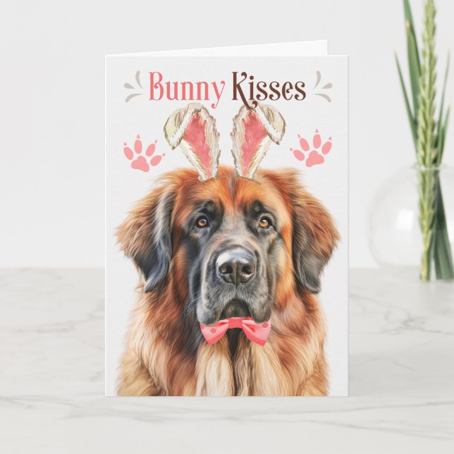 Cartes Pour Fêtes Annuelles Chien Leonberger dans Bunny Oreilles pour Pâques (Devant)