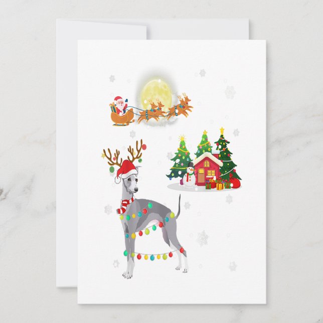 Cartes Pour Fêtes Annuelles Chien Lévrier Lumineux Noël Renne Arbre Xmas (Devant)