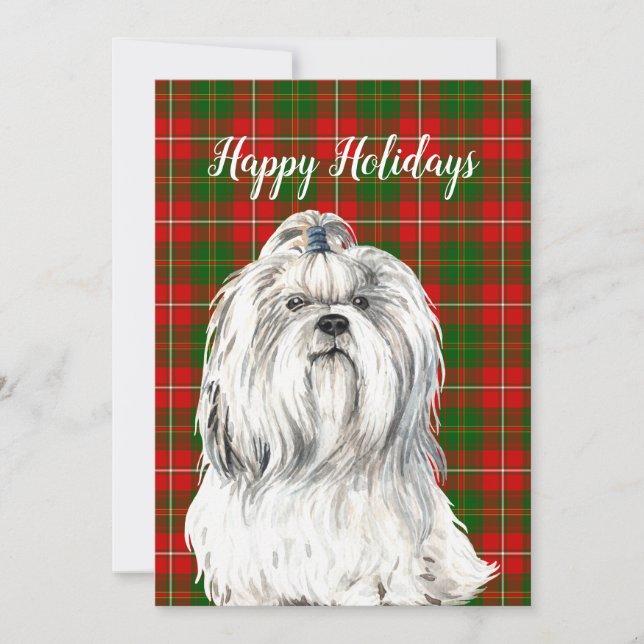 Cartes Pour Fêtes Annuelles Chien Lhasa Apso à l'aquarelle personnalisé  (Devant)